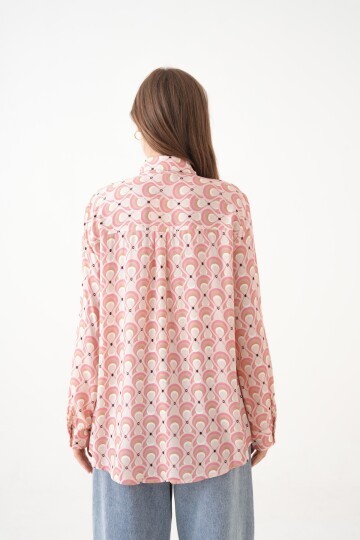 Kadın Tesettüre Uygun Desenli Uzun Kol Pamuk Şık Büyük Beden Desenli Curve Rahat Gömlek