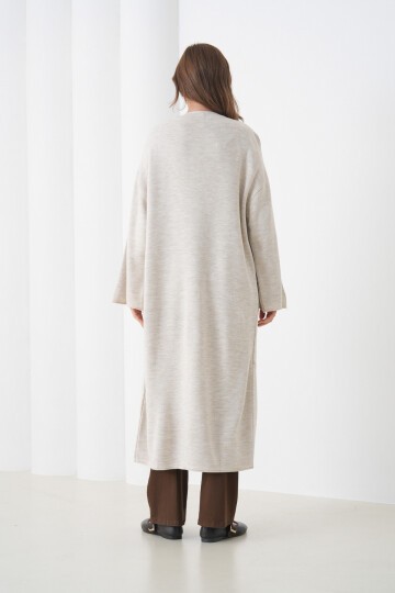 Kadın Tesettüre Uygun Maxi Boy Uzun Kol Cepli Spor Şık Triko Ceket