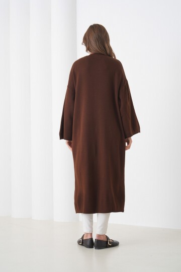 Kadın Tesettüre Uygun Maxi Boy Uzun Kol Cepli Spor Şık Triko Ceket