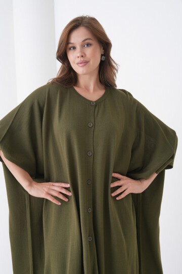 Kadın Tesettüre Uygun Önden Düğmeli Asimetrik Kesim Yarasa Kol Şık Geniş Kalıp Panço Ceket