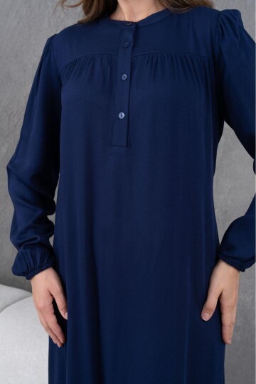 Kadın Tesettüre Uygun Uzun Kol Beli Bağcıklı Maxi Boy Rahat Büyük Beden Şık Pamuk Elbise