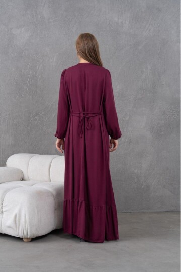 Kadın Tesettüre Uygun Uzun Kol Beli Bağcıklı Maxi Boy Rahat Büyük Beden Şık Pamuk Elbise