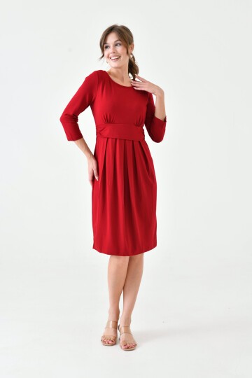 Kadın Uzun Kol Emzirme Detaylı Tesettüre Uygun Viskon Rahat Şık Midi Hamile Elbisesi