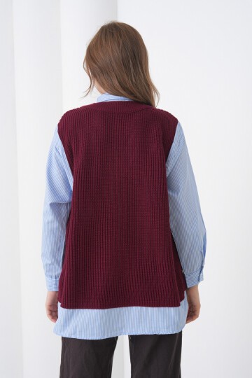 Kadın Uzun Kol Gömlek Yaka İçi Gömlekli Triko Yelekli Spor Şık Gömlek Kazak