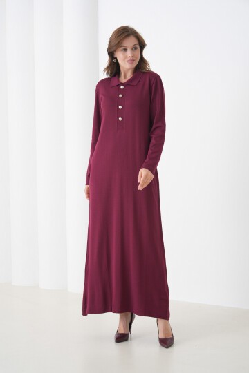 Kadın Uzun Kol Gömlek Yaka Triko Önden Düğmeli Triko Spor Şık Elbise