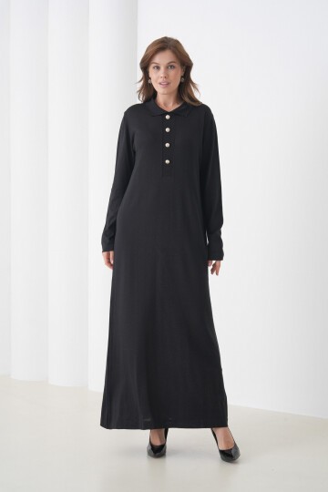 Kadın Uzun Kol Gömlek Yaka Triko Önden Düğmeli Triko Spor Şık Elbise