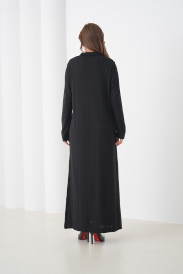 Kadın Uzun Kol Gömlek Yaka Triko Önden Düğmeli Triko Spor Şık Elbise