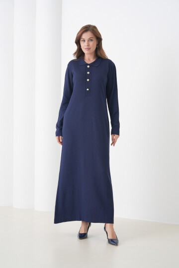 Kadın Uzun Kol Gömlek Yaka Triko Önden Düğmeli Triko Spor Şık Elbise