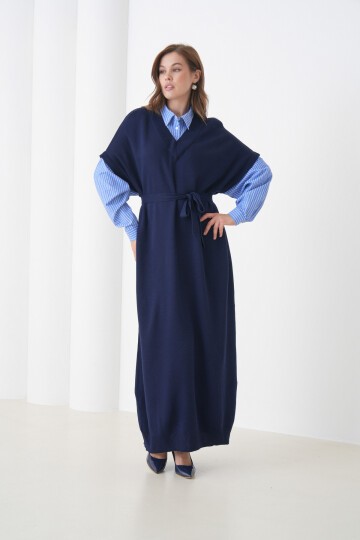 Kadın Uzun Kol Gömlek Yaka İçi Gömlekli Triko Kuşaklı Triko Spor Şık Elbise