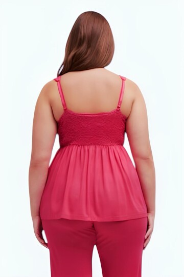 Kadın V Yaka Dantel Detay Askılı Şık Büyük Beden Curve Viskon Gecelik Bluz