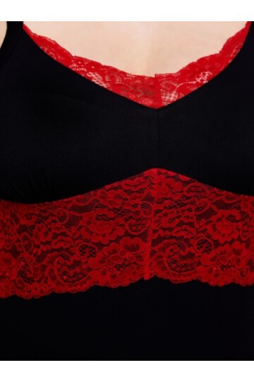 Kadın V Yaka Dantel Detay Askılı Şık Uzun Büyük Beden Curve Viskon Gecelik Elbise