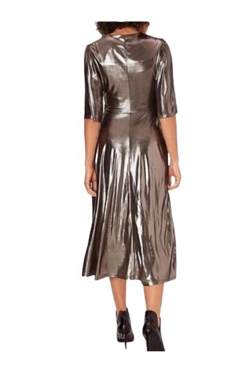 Kadın V Yaka Detay Asimetrik Kol Ve Etek Şık Parlak Curve Abiye Gece Elbisesi