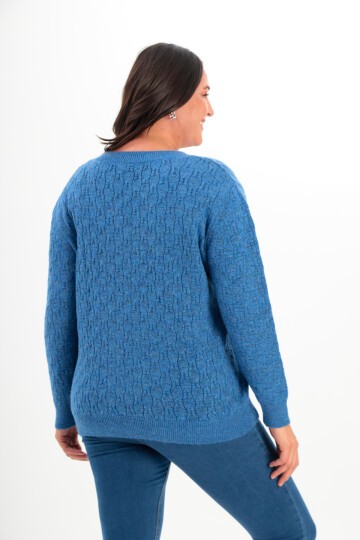 Kadın V Yaka Dokulu Büyük Beden Uzun Kol Rahat Kalıp Curve Spor Şık Kışlık Kazak