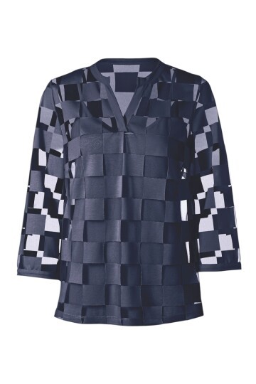 Kadın V Yaka Kare Desenli Şifon Truvakar Kol Astarlı Tasarım Şık Büyük Beden Curve Bluz