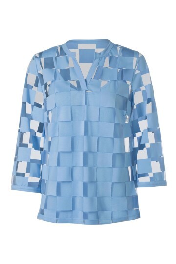 Kadın V Yaka Kare Desenli Şifon Truvakar Kol Astarlı Tasarım Şık Büyük Beden Curve Bluz