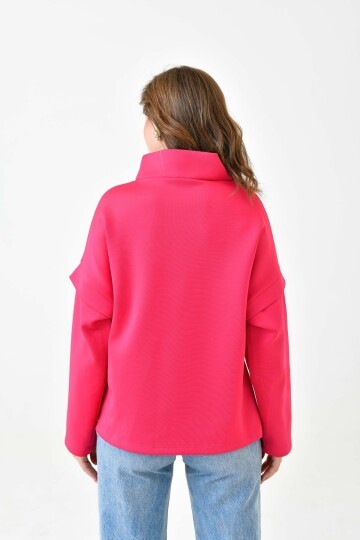 Kadın Yakası Bağcıklı Scuba Oversize Spor Şık Tasarım Sweatshirt