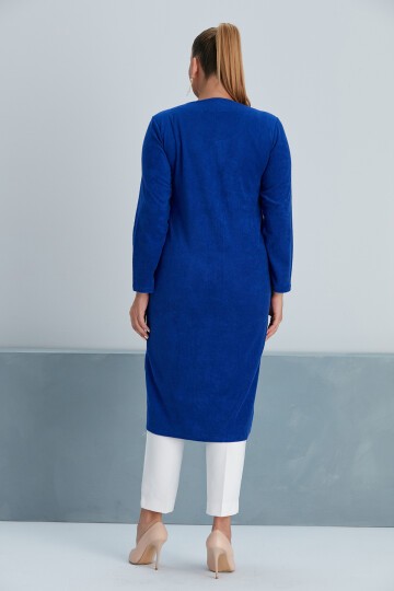 Kadın Yakası Taş Detay Fermuarlı Büyük Beden Curve Ev Plaj Midi Havlu Elbisesi