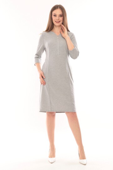 Kadın Yakası Yarım Fermuarlı Truvakar Kol Büyük Beden Curve Günlük Elbise