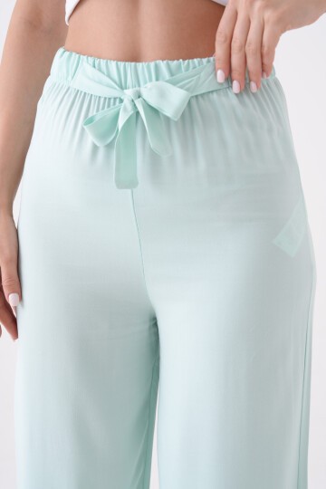 Kadın Yüksek Bel Kuşaklı %100 Viscose Pamuk Geniş Paça Şık Casual Büyük Beden Curve Pantolon