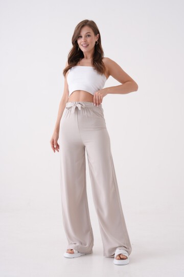 Kadın Yüksek Bel Kuşaklı %100 Viscose Pamuk Geniş Paça Şık Casual Büyük Beden Curve Pantolon