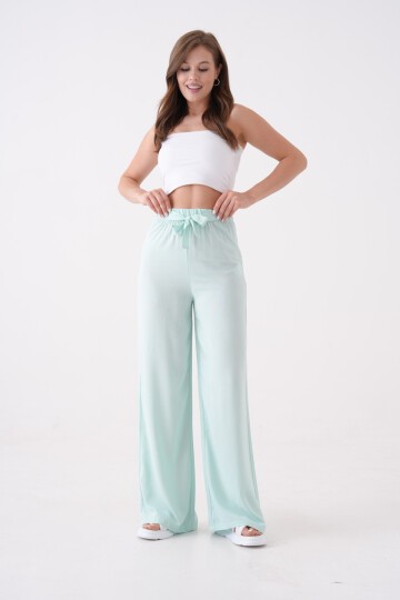 Kadın Yüksek Bel Kuşaklı %100 Viscose Pamuk Geniş Paça Şık Casual Büyük Beden Curve Pantolon