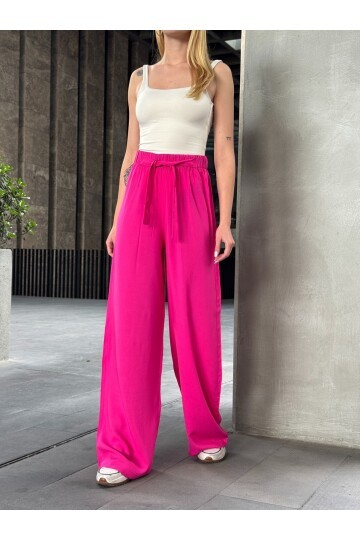 Kadın Yüksek Bel Kuşaklı %100 Viscose Pamuk Geniş Paça Şık Casual Büyük Beden Curve Pantolon