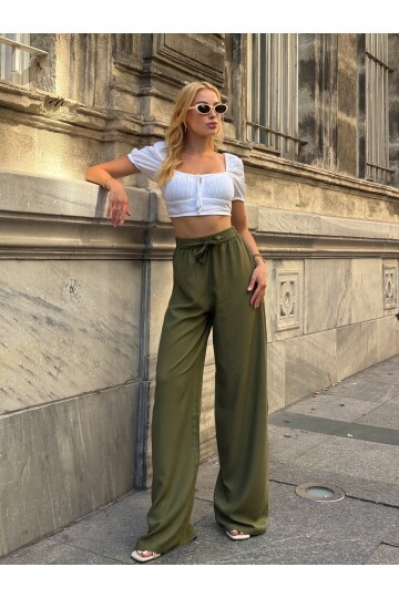 Kadın Yüksek Bel Kuşaklı %100 Viscose Pamuk Geniş Paça Şık Casual Büyük Beden Curve Pantolon