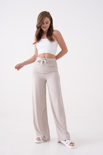 Kadın Yüksek Bel Kuşaklı %100 Viscose Pamuk Geniş Paça Şık Casual Büyük Beden Curve Pantolon