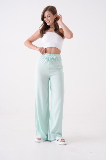 Kadın Yüksek Bel Kuşaklı %100 Viscose Pamuk Geniş Paça Şık Casual Büyük Beden Curve Pantolon