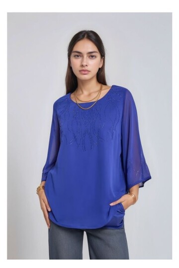 Kadın  Asimetrik Kesim Şifon Curve Büyük Beden Viskon Spor Şık Bluz