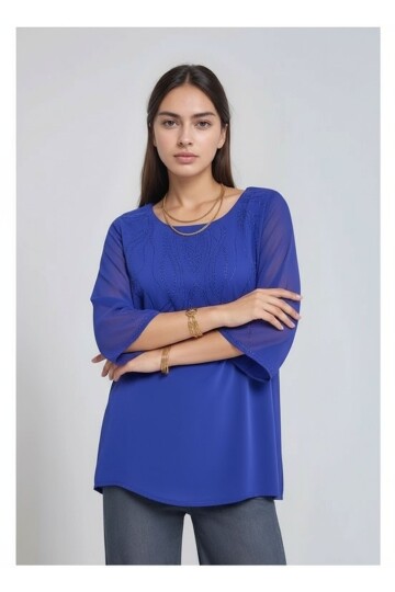 Kadın  Asimetrik Kesim Şifon Curve Büyük Beden Viskon Spor Şık Bluz