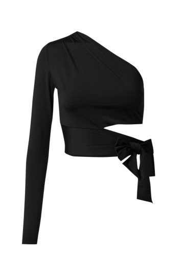 Kadın Belden Bağlama Detay Tek Kol Uzun Açık Spor Şık Rahat Kalıp Crop Top Bluz