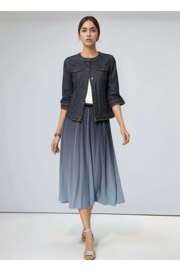 Kadın Beli Lastikli Simli Tül Midi Boy Curve Spor Şık Lacivert Etek