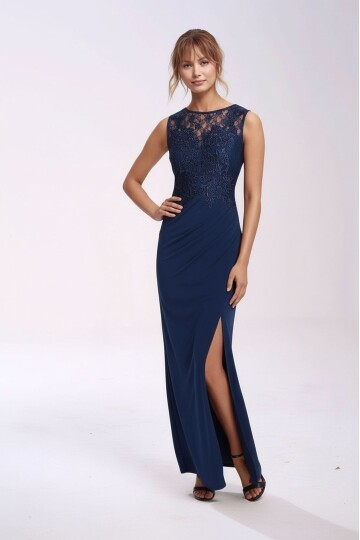 Kadın Bisiklet Dantel Yaka Sırtı Büzgülü Maxi Boy Şık Abiye Gece Elbisesi