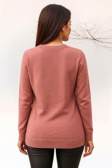 Kadın Bisiklet Yaka Uzun Kol Rahat Kalıp Büyük Beden Curve Kalpli Spor Şık Kazak