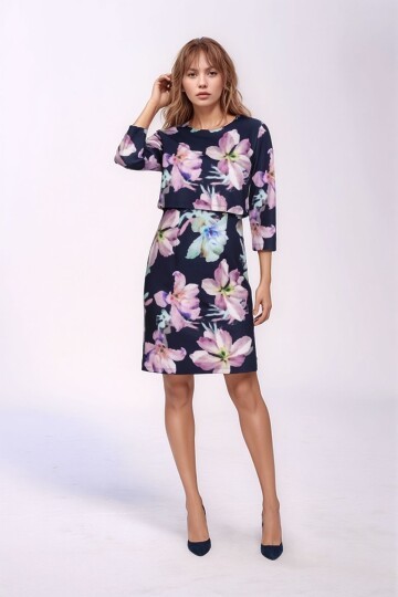 Kadın Bisiklet Yaka Çiçek Desenli Truvakar Kol Tasarım Spor Şık Büyük Beden Curve Elbise