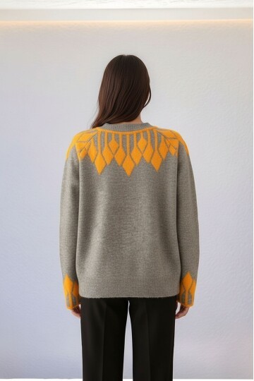 Kadın Bisiklet Yaka Desenli Uzun Kol Spor Şık Triko Kazak Tesettüre Uygun