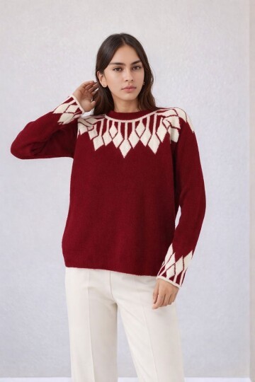 Kadın Bisiklet Yaka Desenli Uzun Kol Spor Şık Triko Kazak Tesettüre Uygun