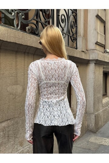 Kadın Bisiklet Yaka Full Esnek Dantel Bürümcük Spor Şık Tasarım Asimetrik Kesim Gece Bluzu