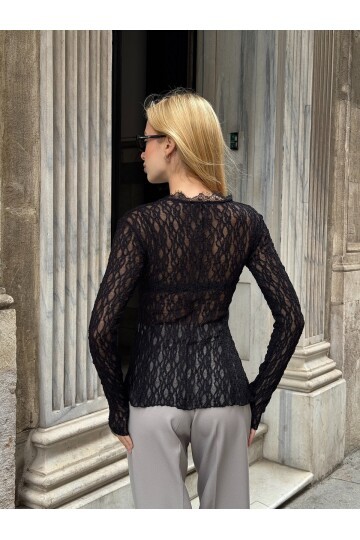 Kadın Bisiklet Yaka Full Esnek Dantel Bürümcük Spor Şık Tasarım Asimetrik Kesim Gece Bluzu