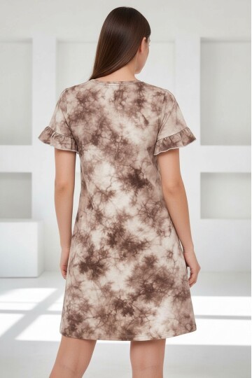 Kadın Bisiklet Yaka Kısa Volanlı Kol Viskon Günlük Midi Boy Desenli Casual Elbise