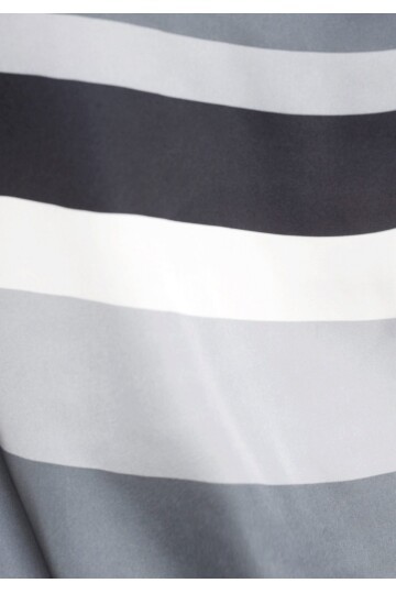 Kadın Bisiklet Yaka Saten Viskon Kısa Kol Spor Şık Çizgili Bluz