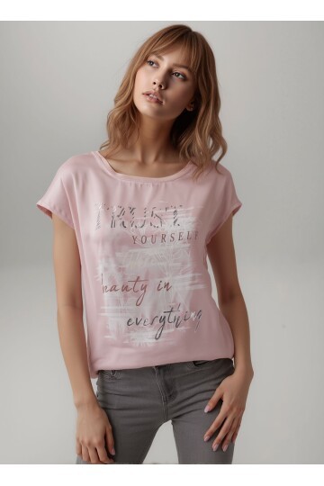 Kadın Bisiklet Yaka Saten Viskon Kısa Kol Spor Şık Desenli Bluz