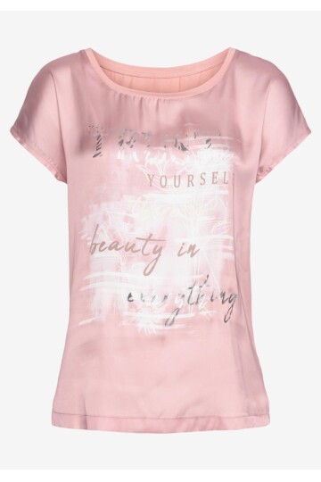 Kadın Bisiklet Yaka Saten Viskon Kısa Kol Spor Şık Desenli Bluz