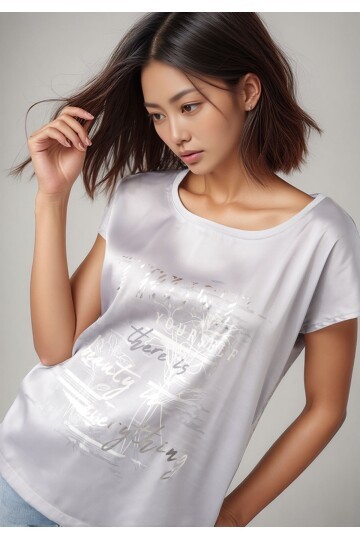 Kadın Bisiklet Yaka Saten Viskon Kısa Kol Spor Şık Desenli Bluz