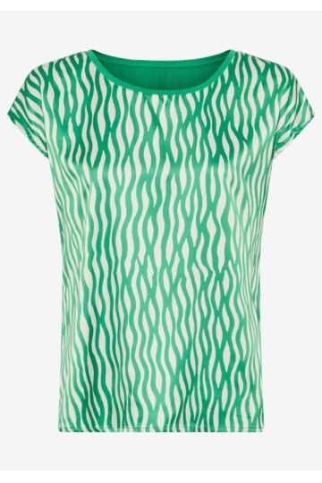 Kadın Bisiklet Yaka Saten Viskon Kısa Kol Spor Şık Desenli Bluz