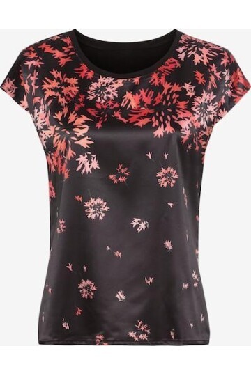 Kadın Bisiklet Yaka Saten Viskon Kısa Kol Spor Şık Desenli Bluz