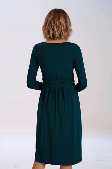 Kadın Bisiklet Yaka Tesettüre Uygun Uzun Kol Viskon Gizli Emzirme Bölümlü Şık Hamile Elbisesi