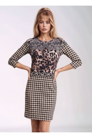 Kadın Bisiklet Yaka Truvakar Kol Desenli Spor Şık Elbise