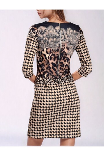 Kadın Bisiklet Yaka Truvakar Kol Desenli Spor Şık Elbise